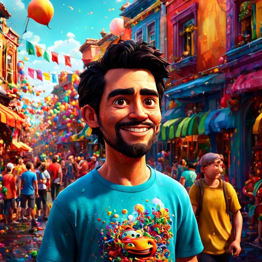 Vibrant Town Festival: Hyperrealistic Digital Art