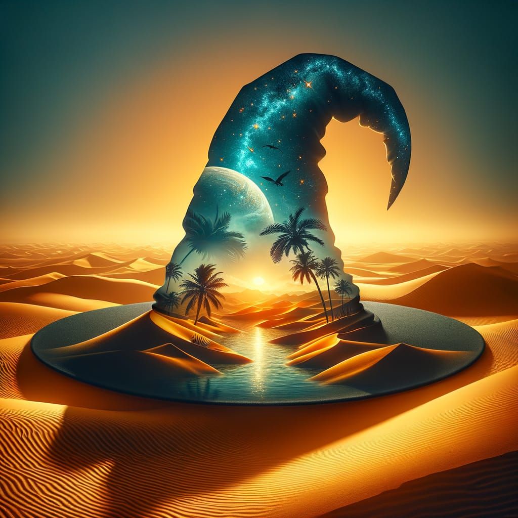 Fantasy Desert Oasis in Wizard Hat