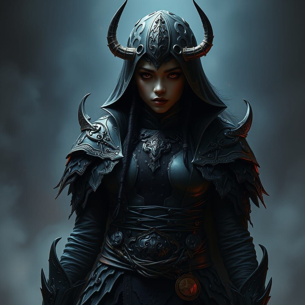 Mysterious Patrician Shaquana in Dark, Gothic Armor