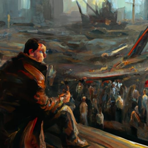 Lonely People in Sinister Oil Painting