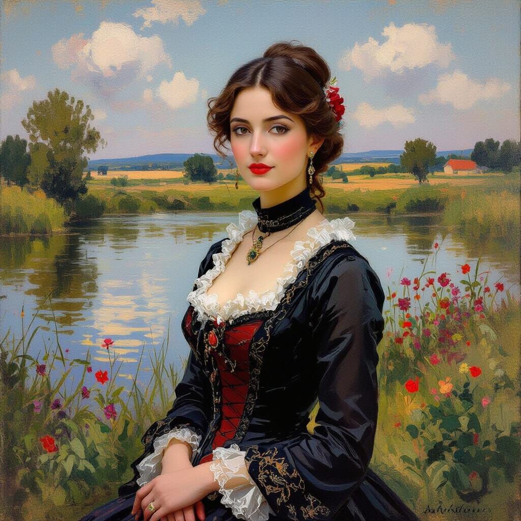 Elegant Woman in Impressionistic Landscape