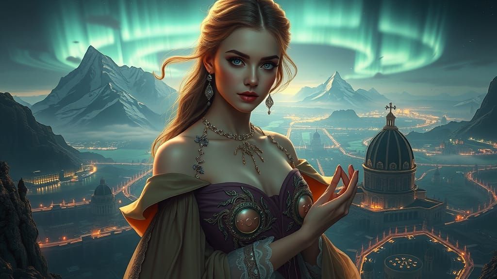 Elegant Woman in a Dramatic Digital Landscape Painting