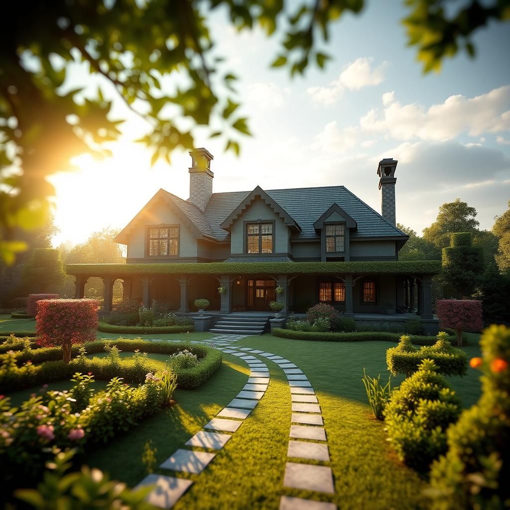 Minecraft Mansion with Expansive Garden: Professional Photog...