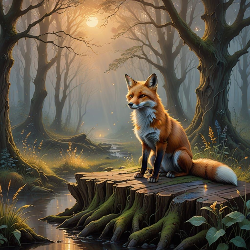 Enchanting Fox in Dreamy Forest Landscape