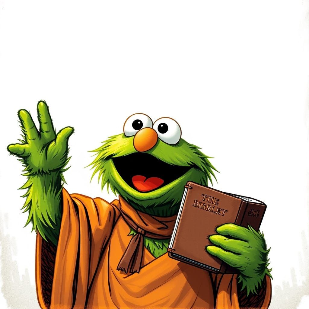 Oscar the Grouch Holding Bible