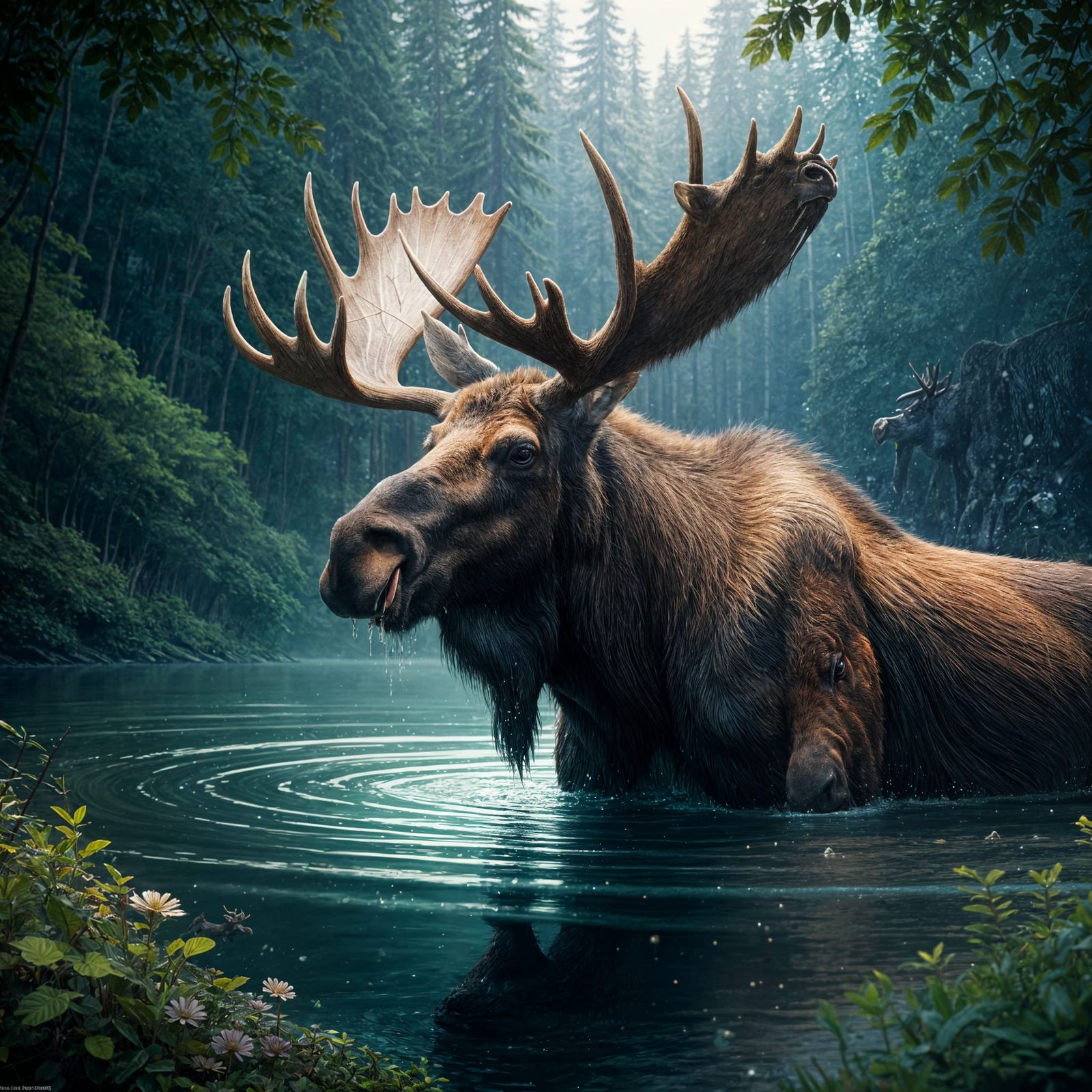 Majestic Moose Diving into Serene Waters