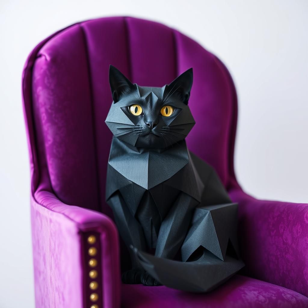 Black Cat in Armchair as Origami Papercraft
