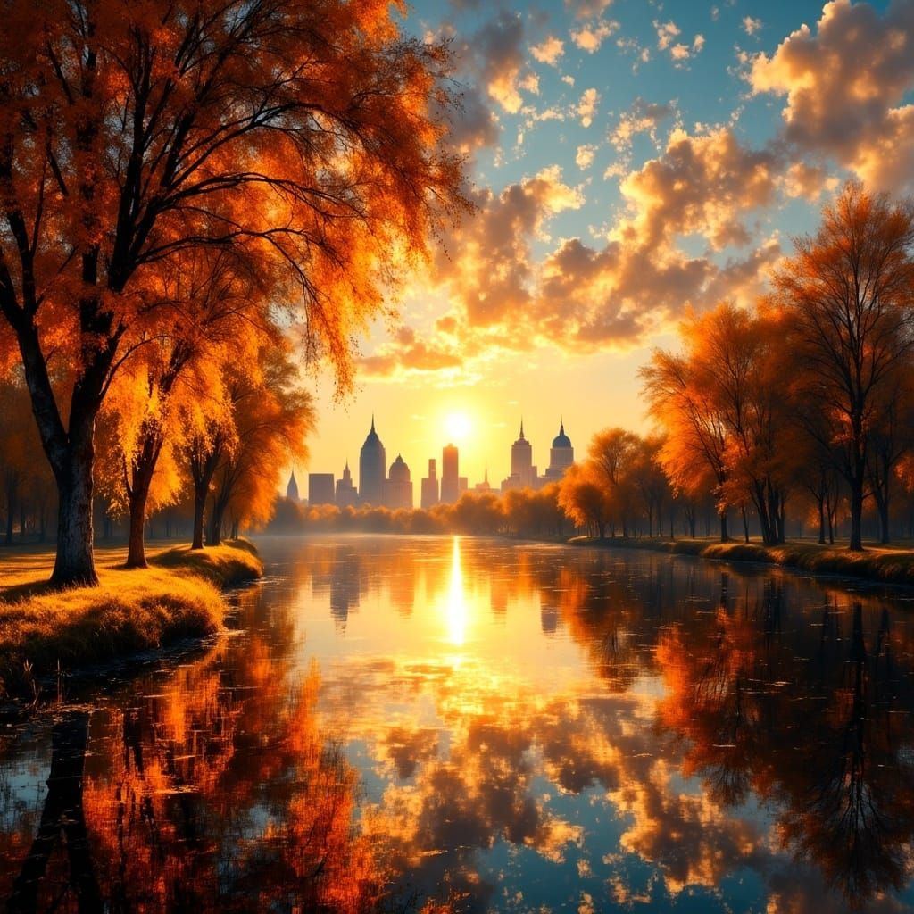 Epic Autumn Sunrise Over Sacramento on American River