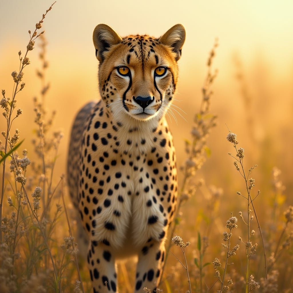 Regal Cheetah in Golden Serengeti Landscape