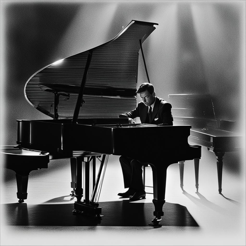 Man at Piano in Film Noir Style