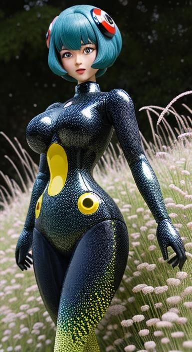 Ladybug Mecha in Pointillist Pastel Landscape