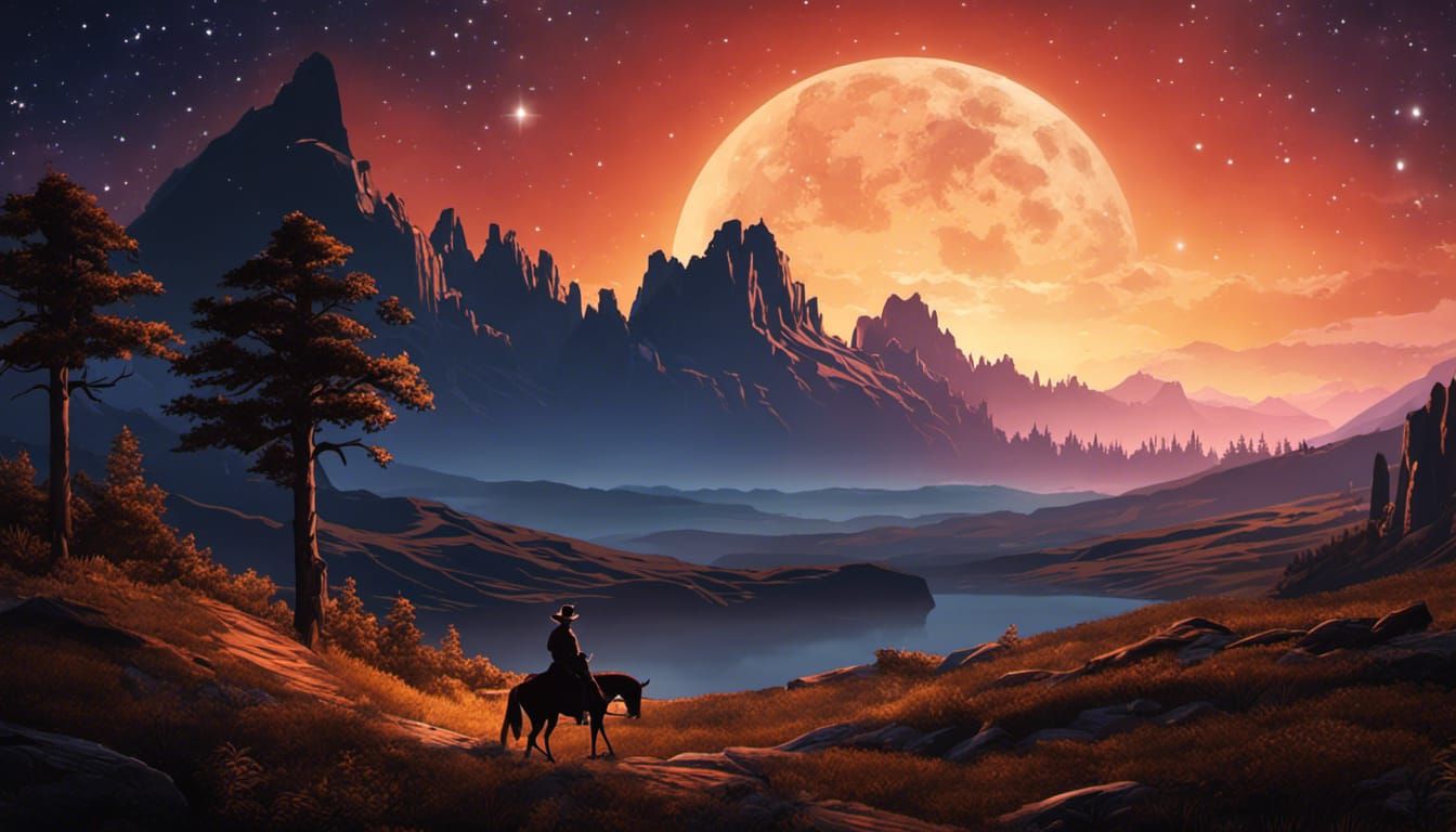 Cowboy Campfire Under Starry Galaxy Landscape