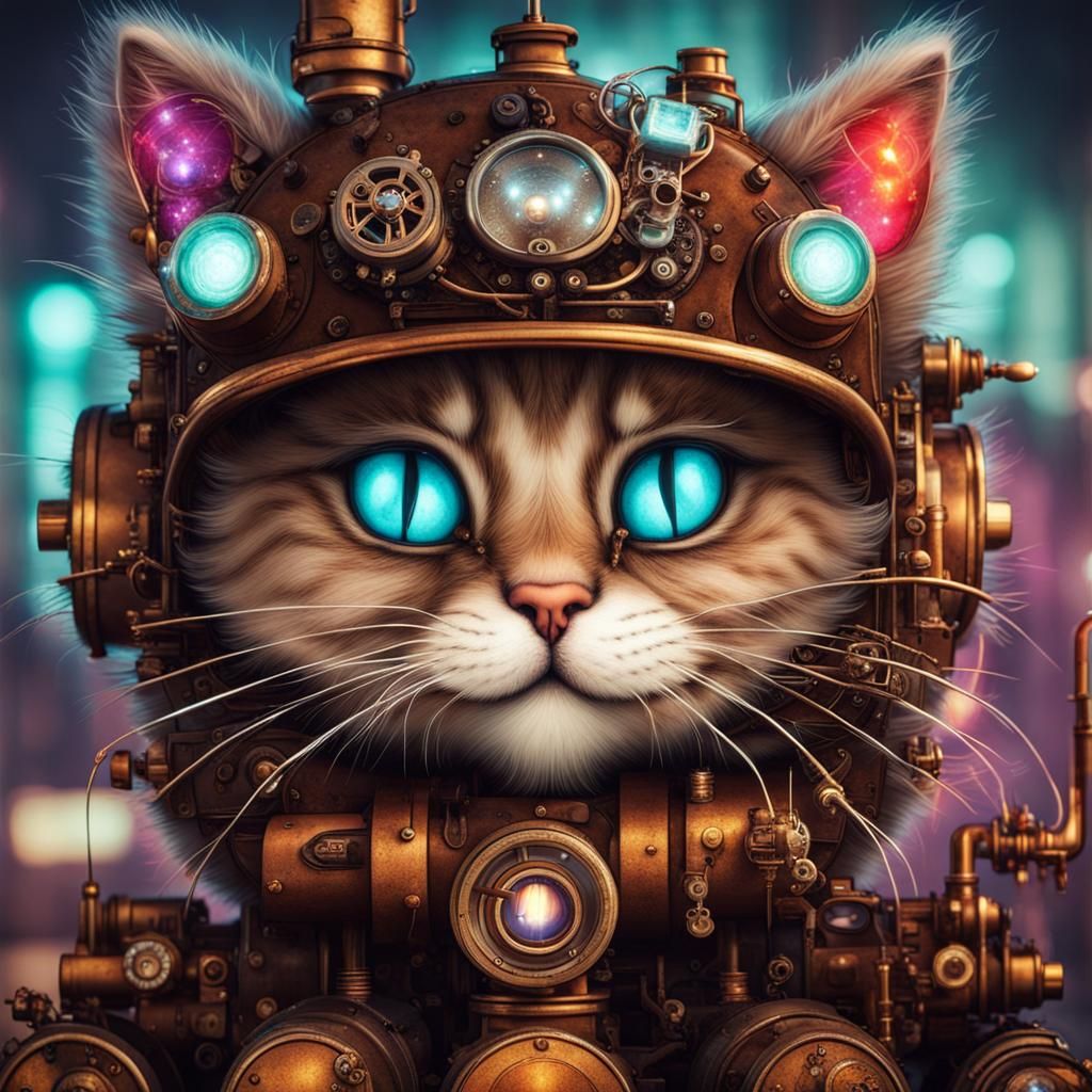 Steampunk Fluffy Cat with Sparkling Fur