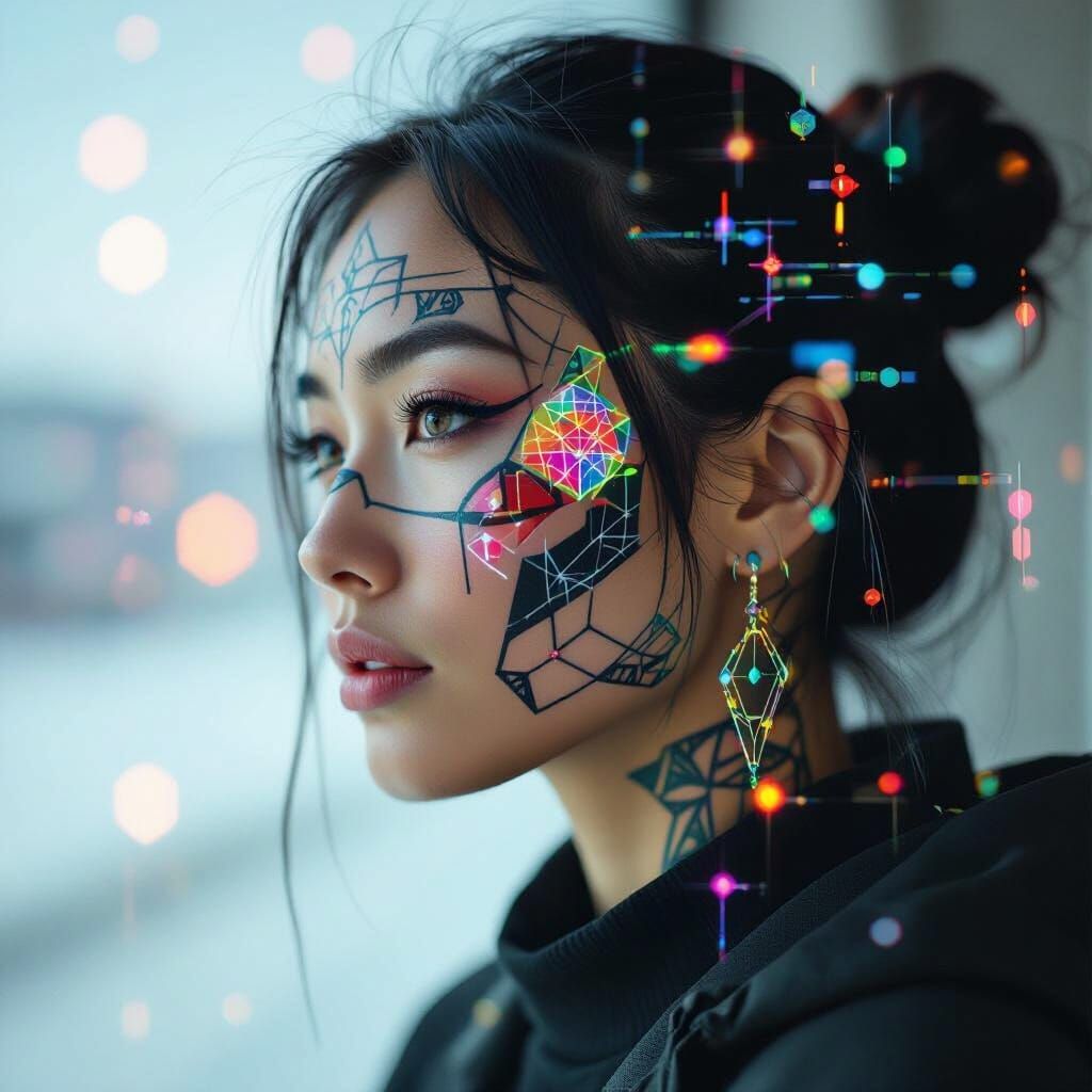 Alaskan Tattoo Art with Glitch and Fractal Effects