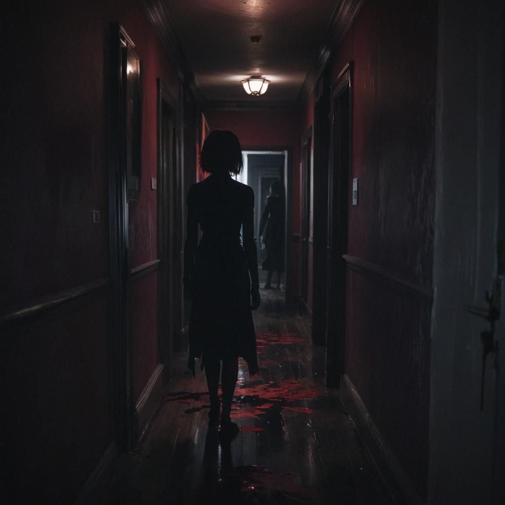 Ominous Figure in Dark Anime Mansion
