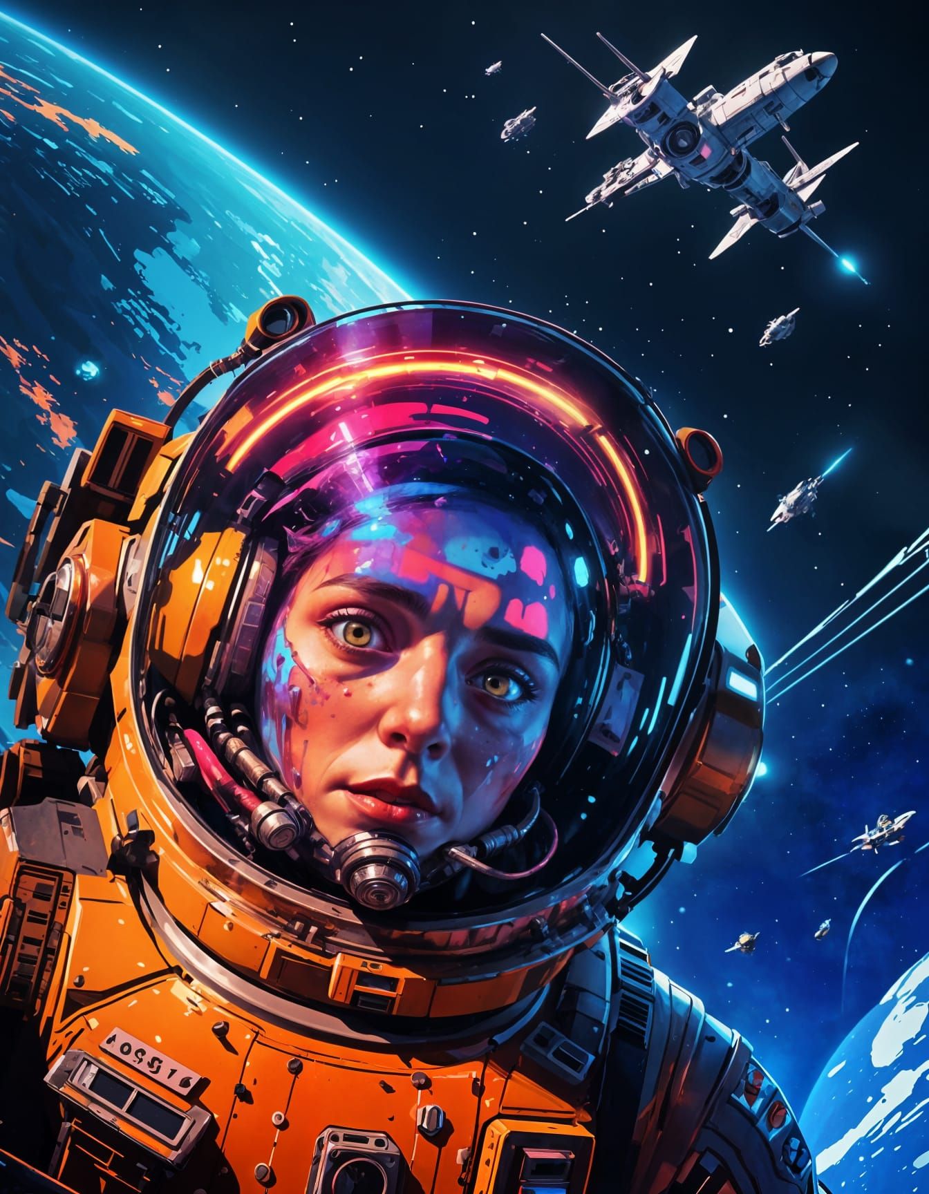 Atompunk Pilot on Retro-Futuristic Space Station