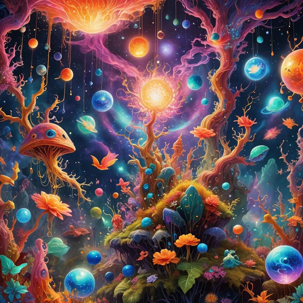 Cosmic Surrealism: Levitating Creatures in Astral Mist