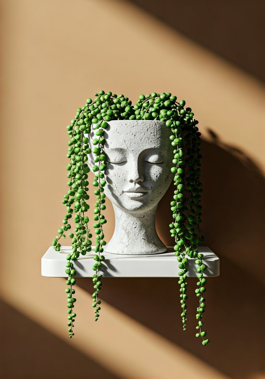 String of Hearts Plant in Sculpted Woman Face Pot