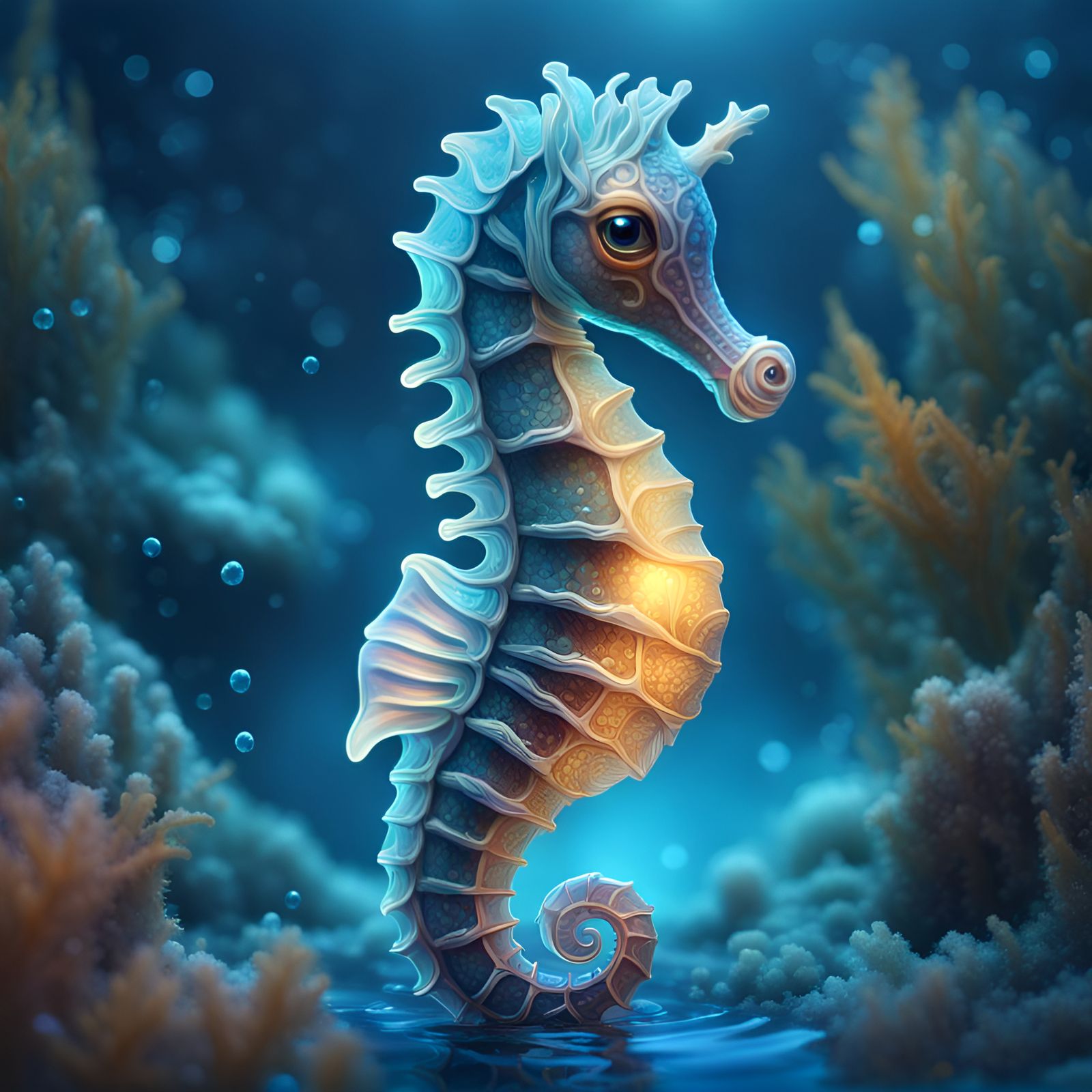 Adorable Bioluminescent Seahorse in a Magical Ocean