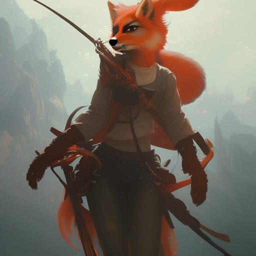 Anime Fox Girl in Dark Fantasy Concept Art