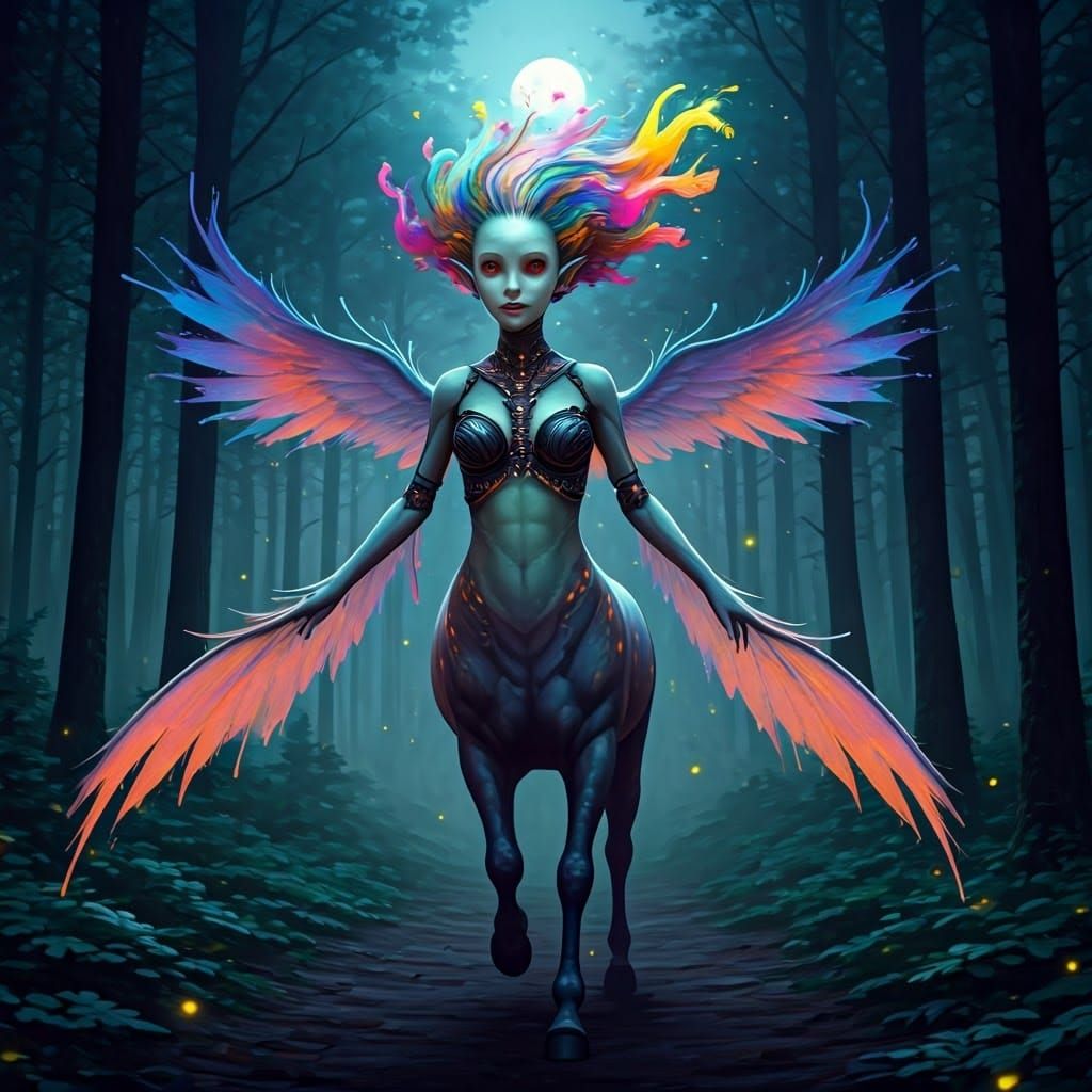 Centauress Child with Ink Splashes in Forest