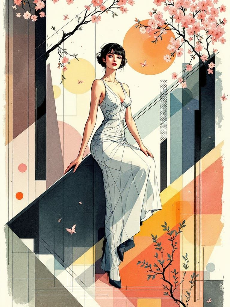 Abstract Pin-Up with Geometric Garden, Moebius & Pratt Style...