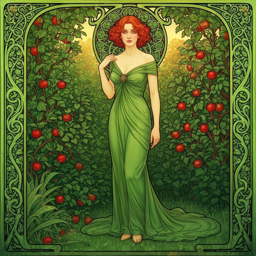 Art Nouveau Portrait of Woman in Verdant Garden
