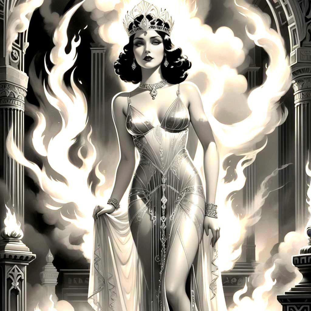 Ayesha in Art Deco Pulp Style Sketch