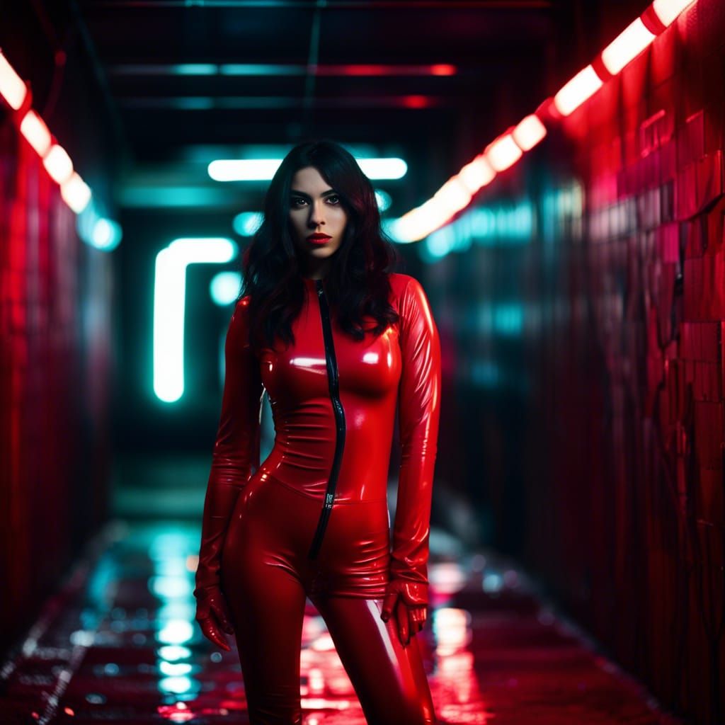 Latina in red latex