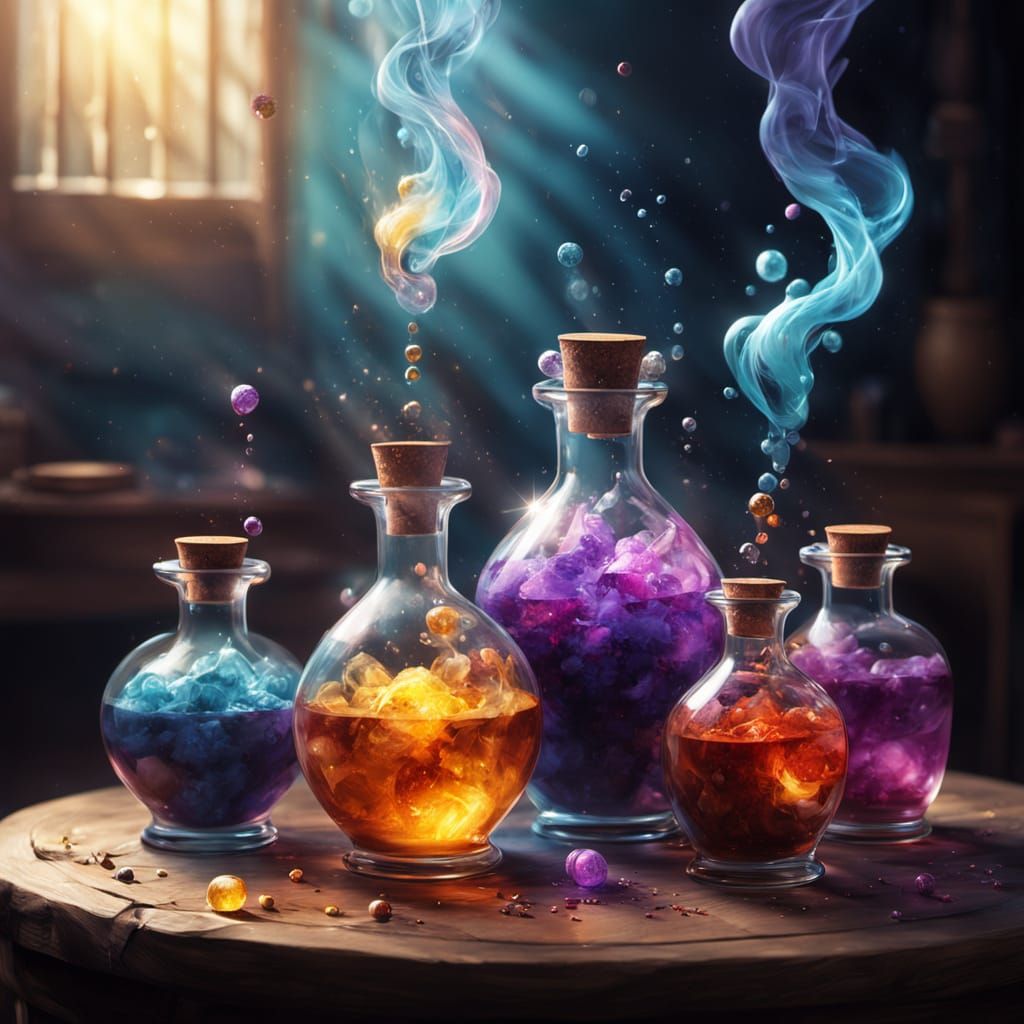 Magical Potions Collection in Vibrant Oil Painting Style