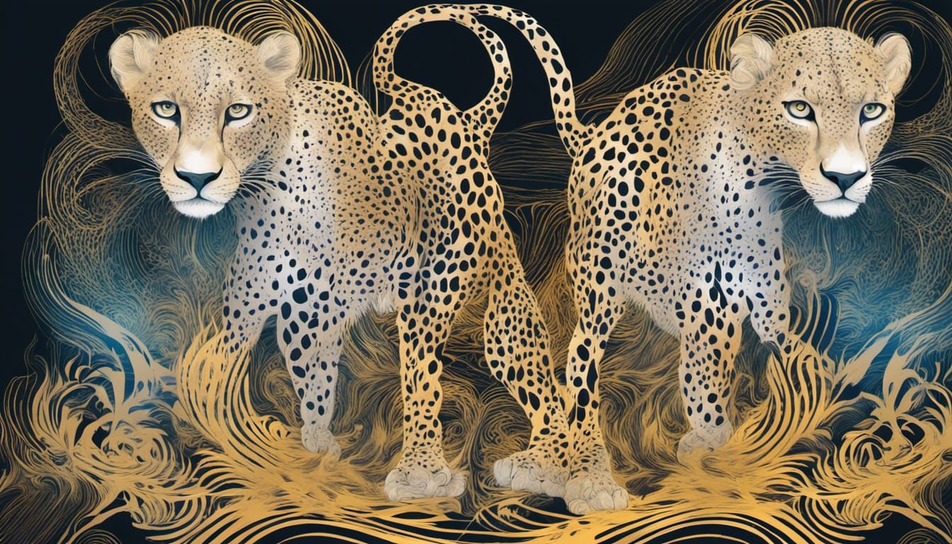 Abstract Fractal Cheetah with Lion Mane in Quantum Zentangle