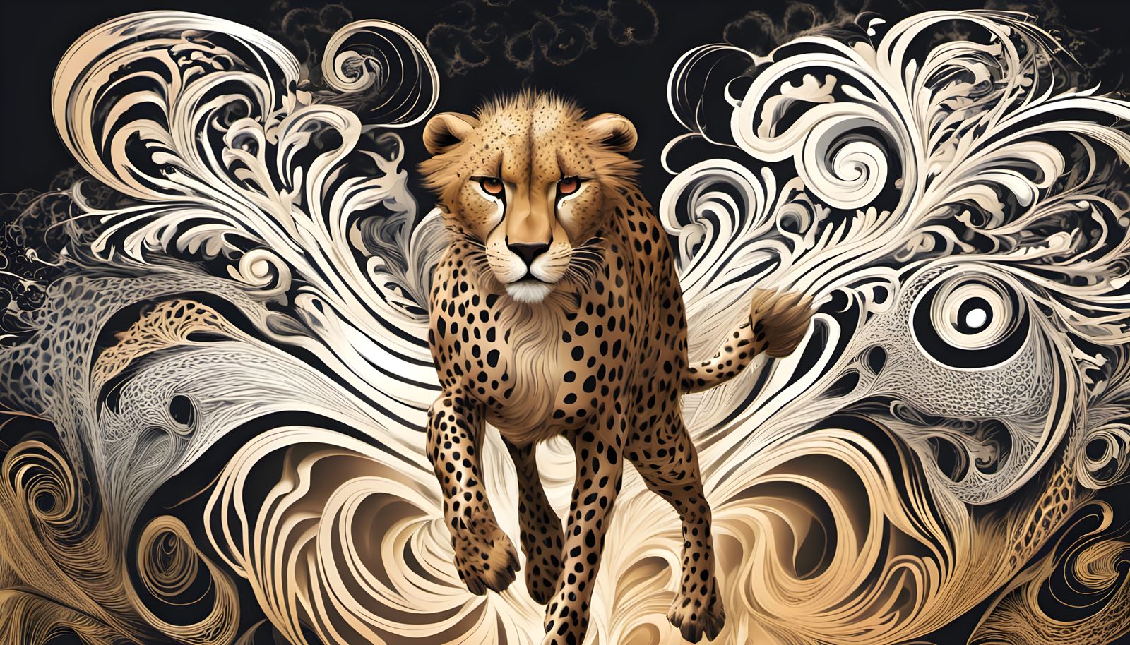 Abstract Fractal Cheetah with Lion Mane
