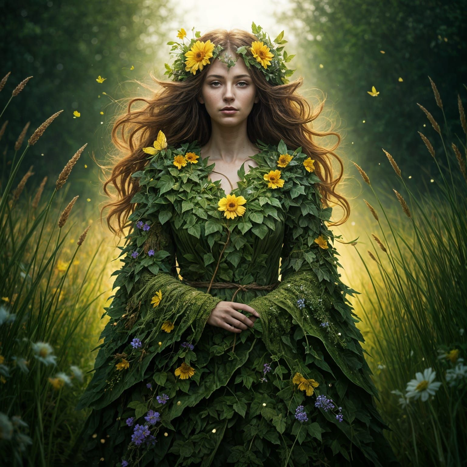 Enchanting Fey Woman in Blooming Meadow
