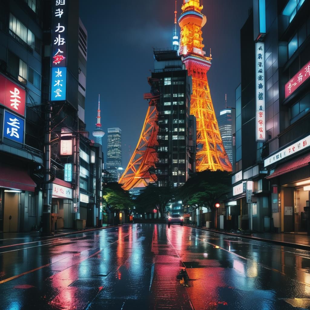 Tokyo Night Skyline in Cinematic Style