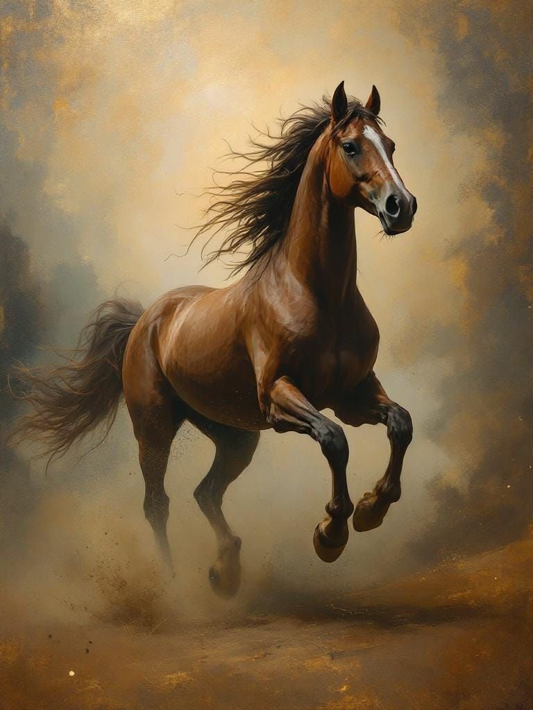 Horse Running Free: Sfumato and Raw Brushwork