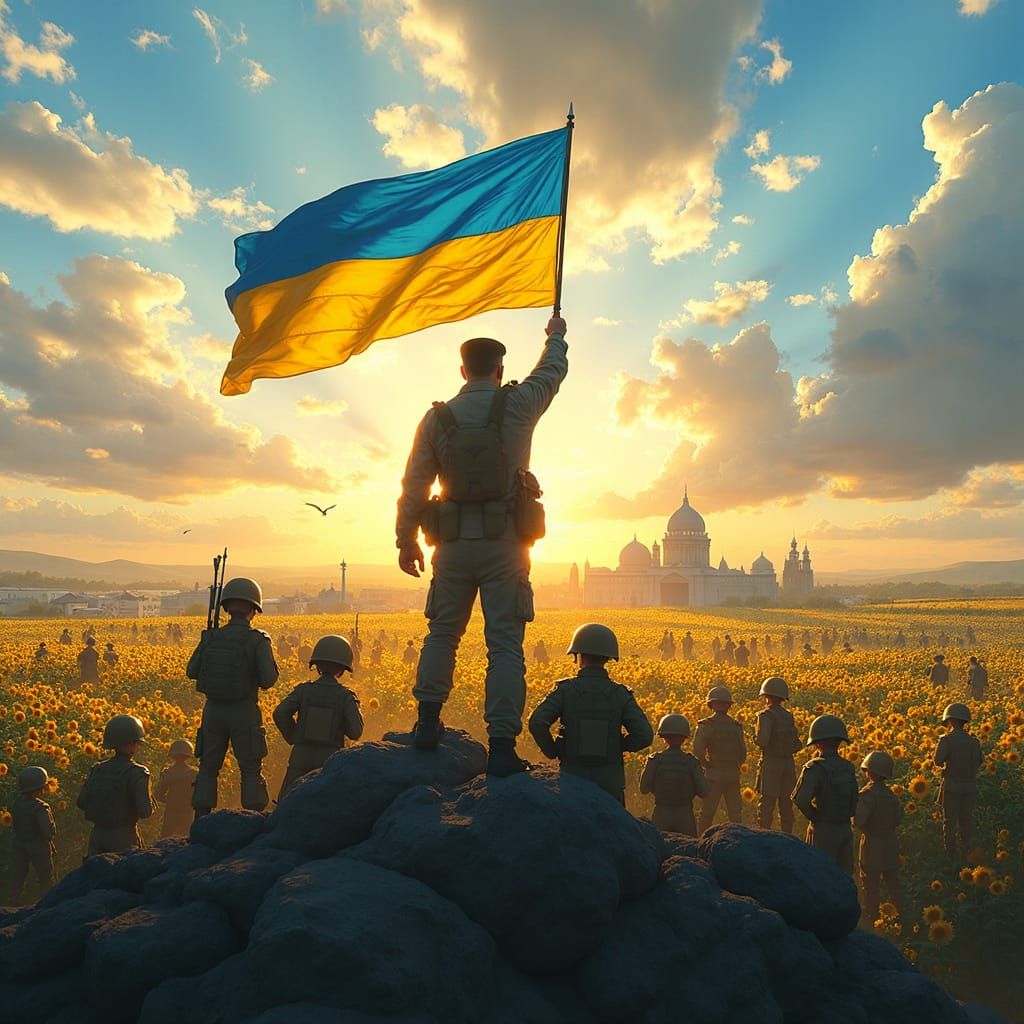 Zelenskyy Triumphant in Liberated City: Digital Matte Painti...