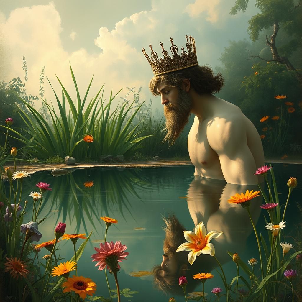 Narcissus Reflecting, Pre-Raphaelite Style