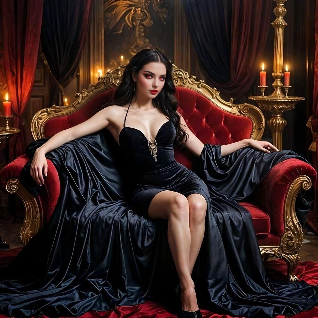 Vampire Portrait with Crimson Candles, in Gothic Style