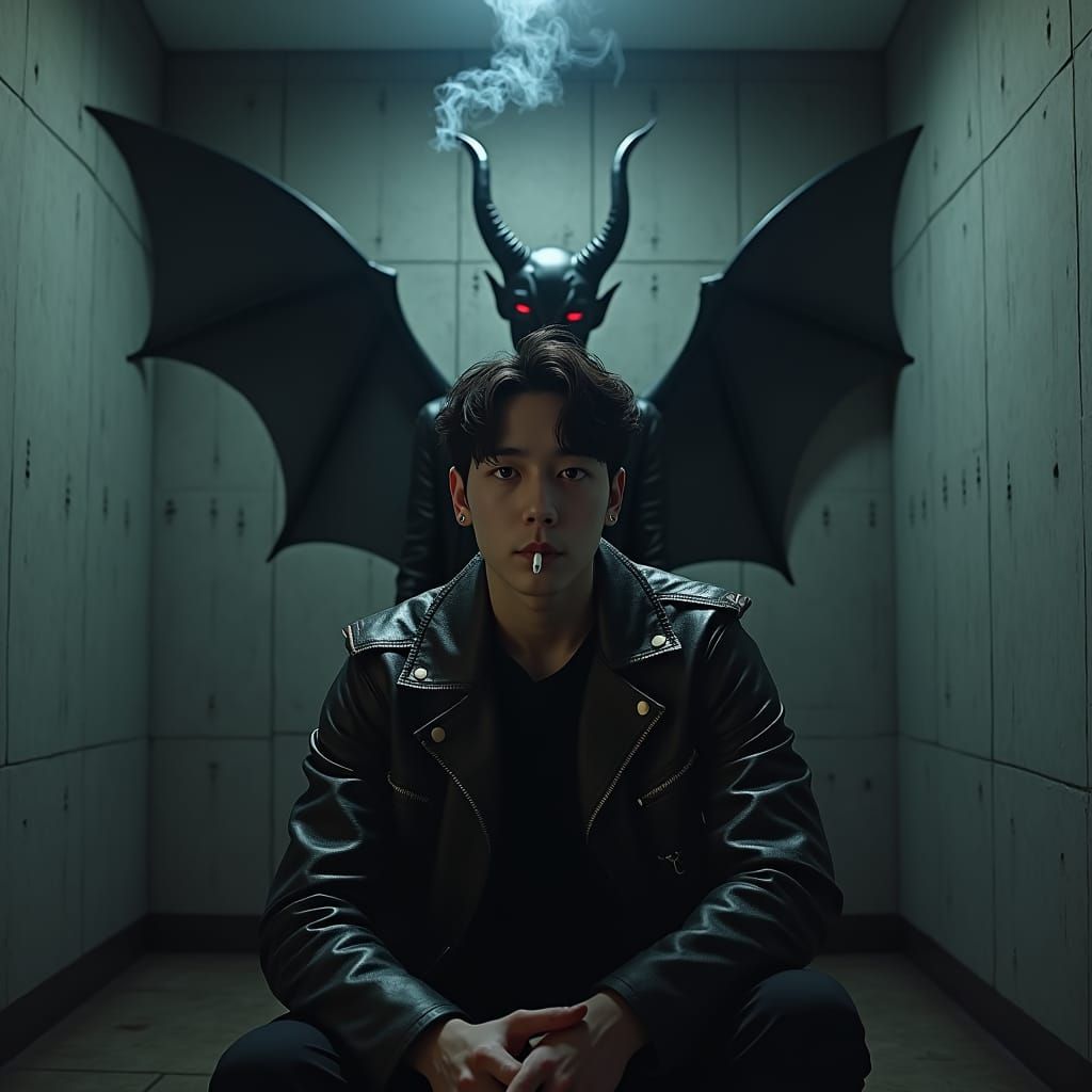 Eerie Interrogation: Figure with Demonic Doppelganger