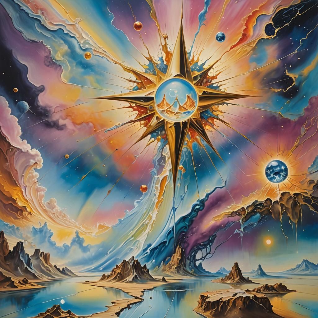 Cosmic Star Emitting Fractured Rays in Surrealism