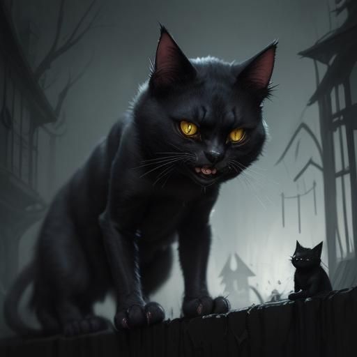 Sinister Scary Cat in Dark Fantasy Style