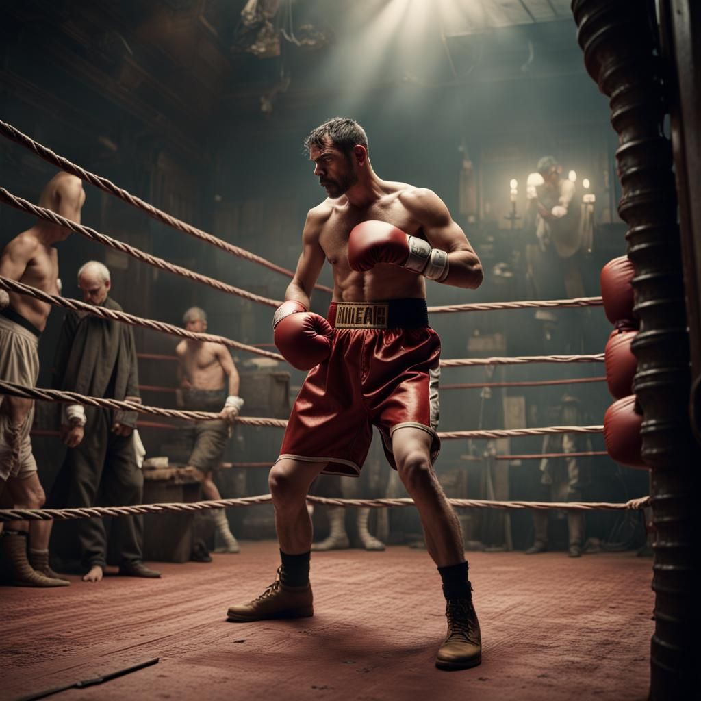 Cinematic Boxer Filming: Detailed Digital Matte Painting