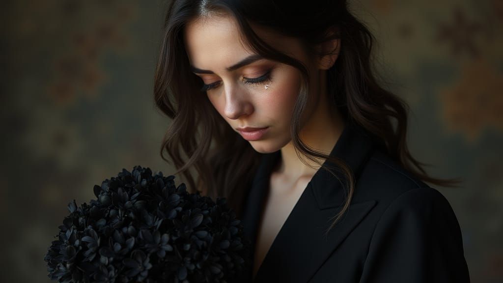 Mourning Widow in Black Chrysanthemums