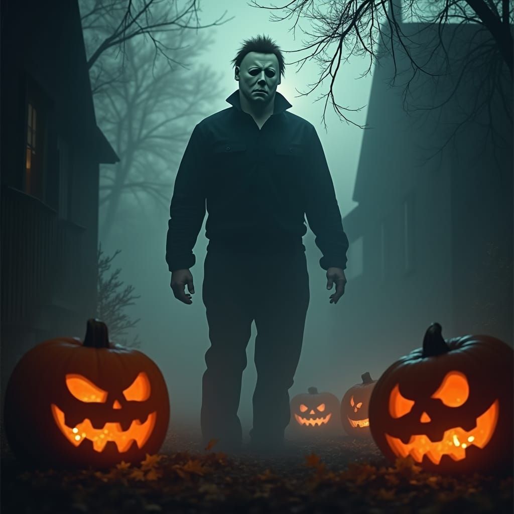 Michael Myers Emerges from Fog in Horror Aesthetic