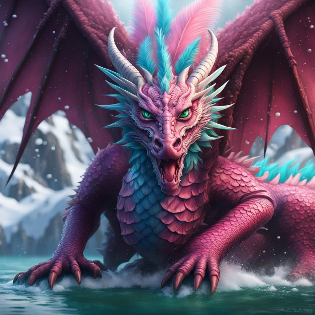 Feathered Dragon in Fantastical Landscape: Digital Art