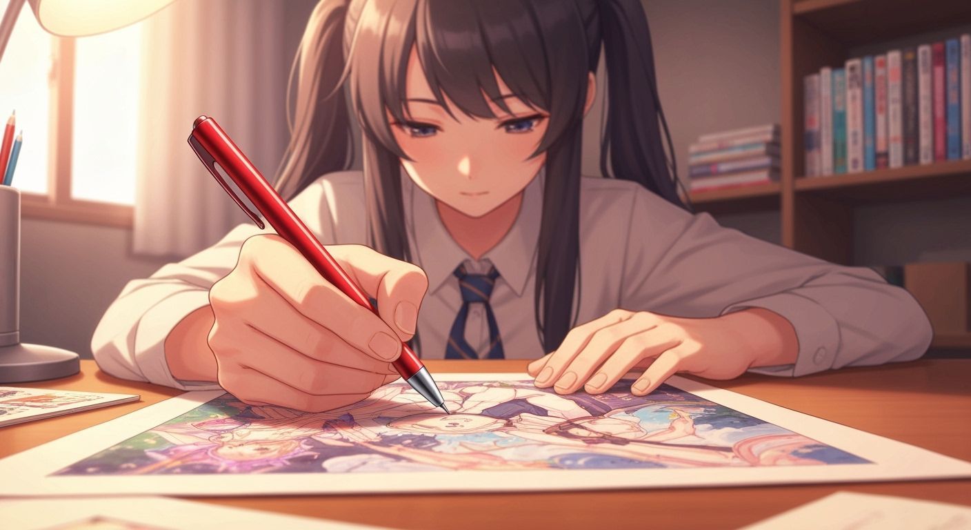 Anime Artist's Forced Perspective Sketch in Pastel Colors