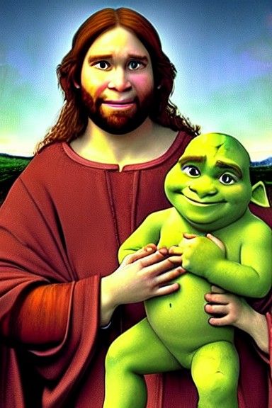 Shrek Jesus in Renaissance Painting Style