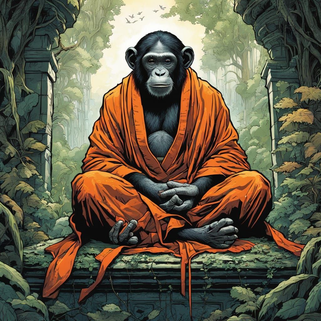 Buddhist Chimpanzee Finds Inner Peace in Jungle Maze