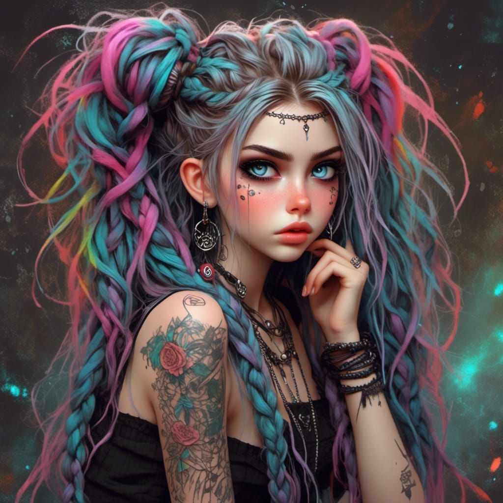 Creepy Punk Pixie Girl with Magical Background