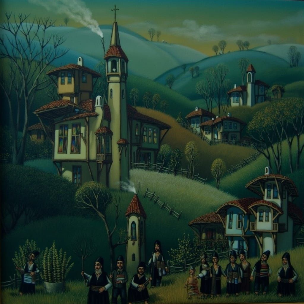 Drunk Priests in Rural Bulgarian Naive Art
